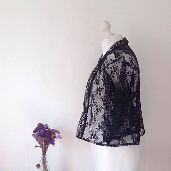 Short Black Lace Kimono
