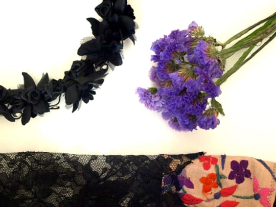 Floral tiara and Vintage fabrics
